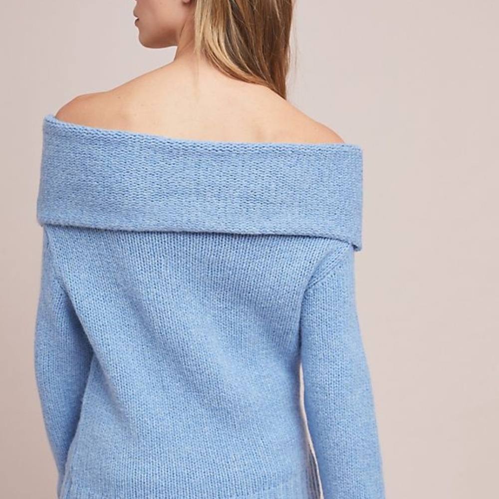 Anthropologie NATALIA Off-SHOULDER Sweater Dream Soft Blue Hamptons Beach NEW